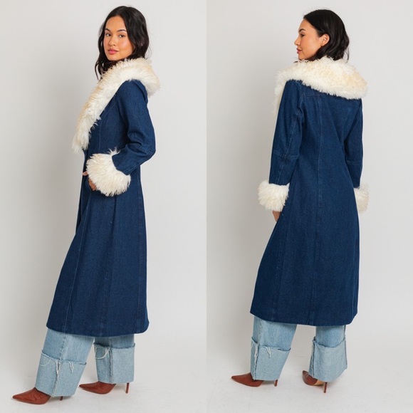 *LAST 1* Don’t Look Back Faux Fur Trim Pennylane Denim Coat - Picture 4 of 6